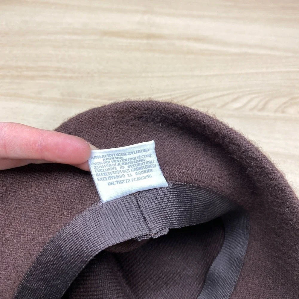 Vintage Liz Claiborne Hat Cap Fitted Brown Wool Blend Cloche Bucket Bow Womens